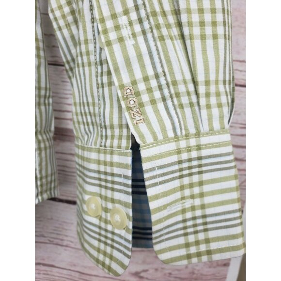 Izod Easy Care Men’s Large Long Sleeve Shirt – Yellow Blue Plaid Button Down - Picture 6 of 8